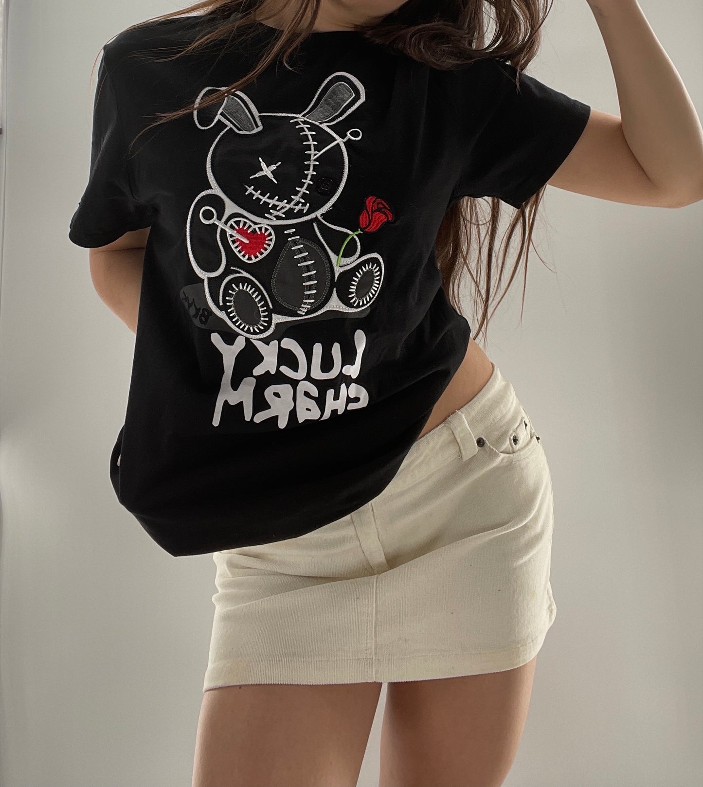 BKYS Black Lucky Charm Stitched Rabbit T (Small)