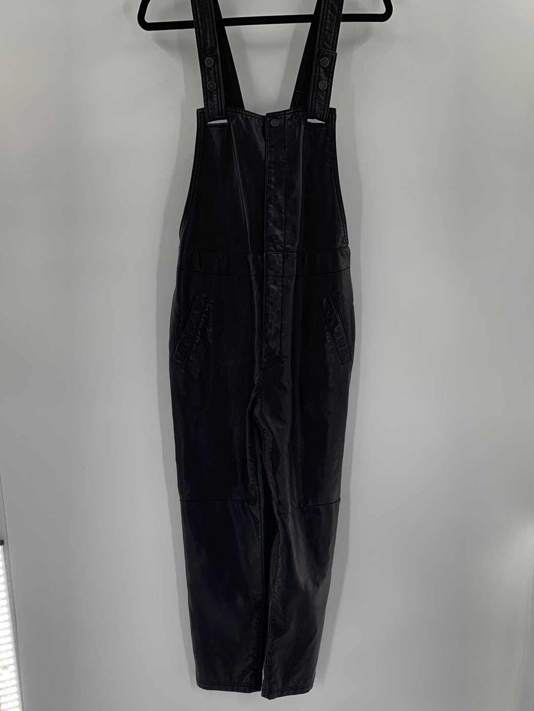 Free People Vegan Black Leather Front Buttons Side Knife Pockets (Size XS)