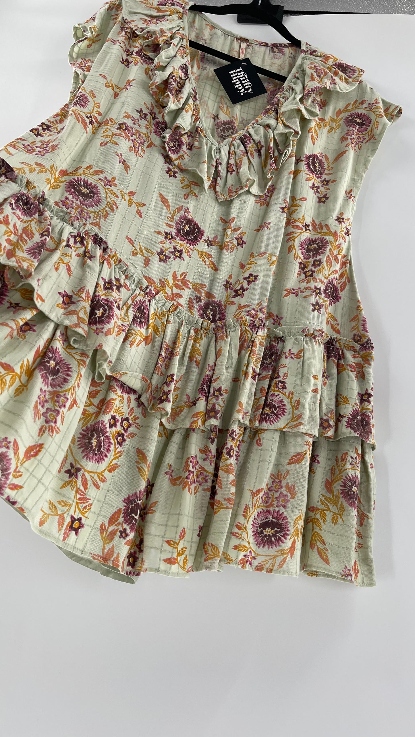 Free People Luna Mint Toned Tiered Floral Mini (XS)