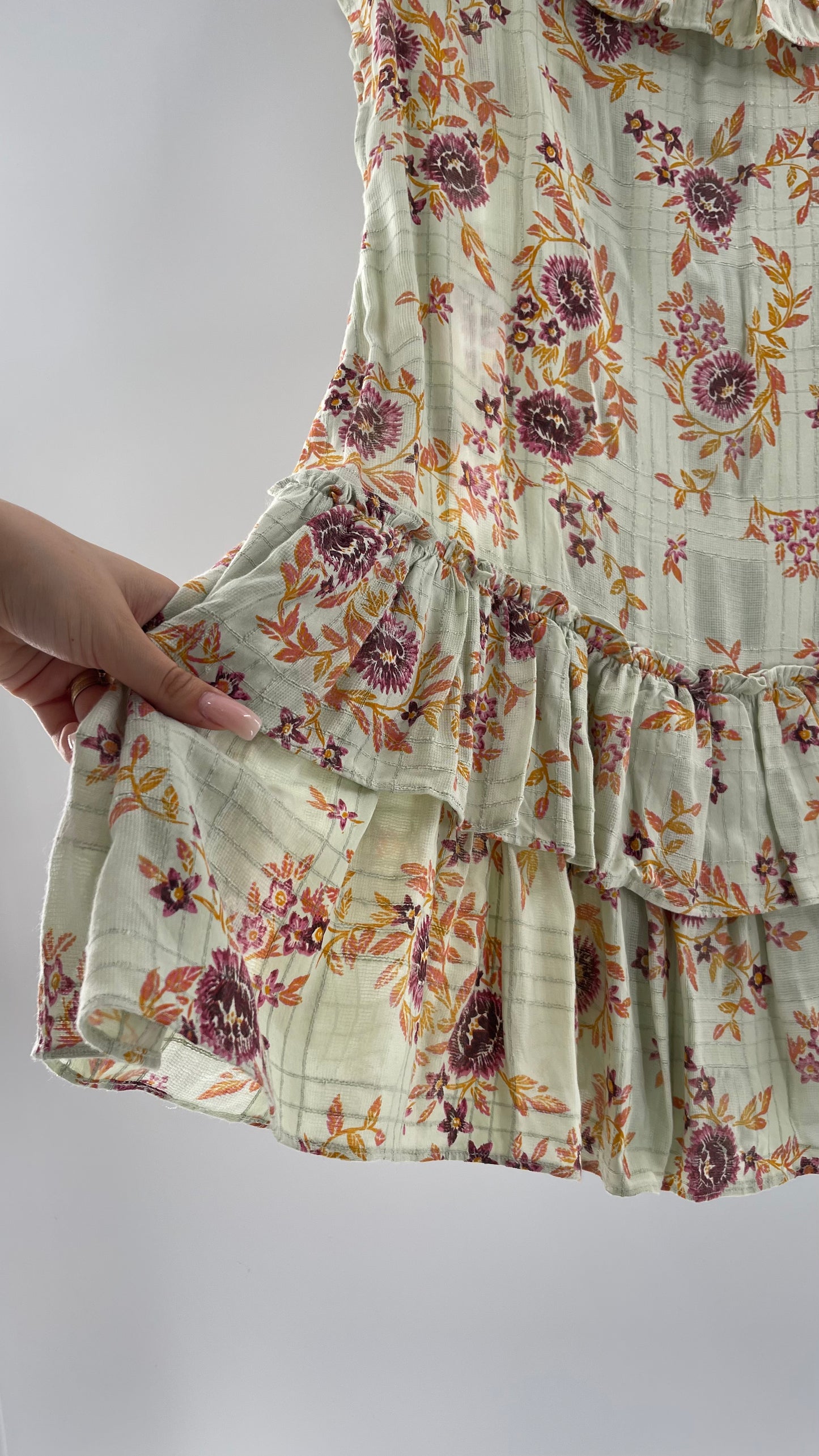 Free People Luna Mint Toned Tiered Floral Mini (XS)