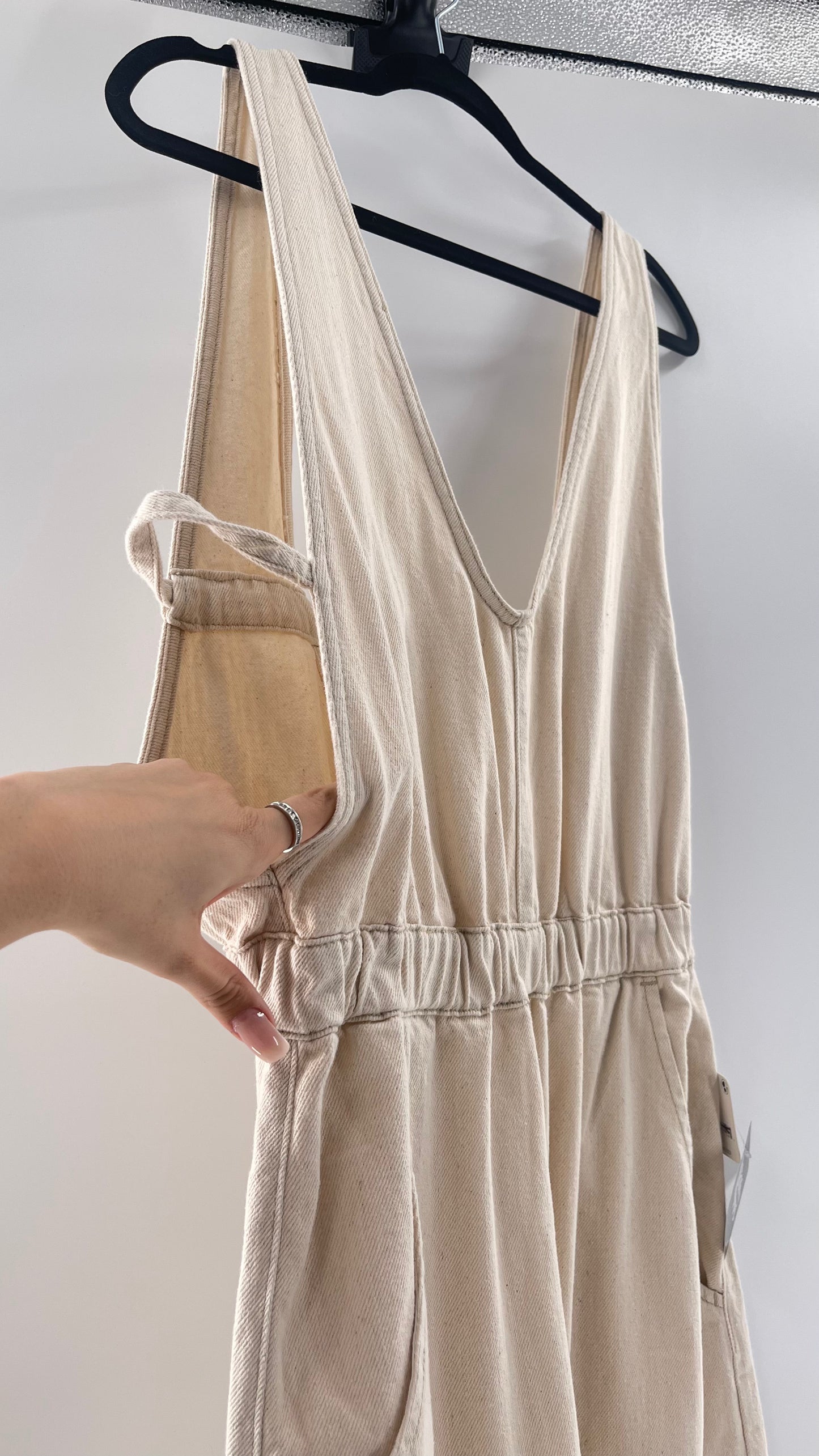 Free People Alora Wide Leg Denim Jumpsuit (XL)