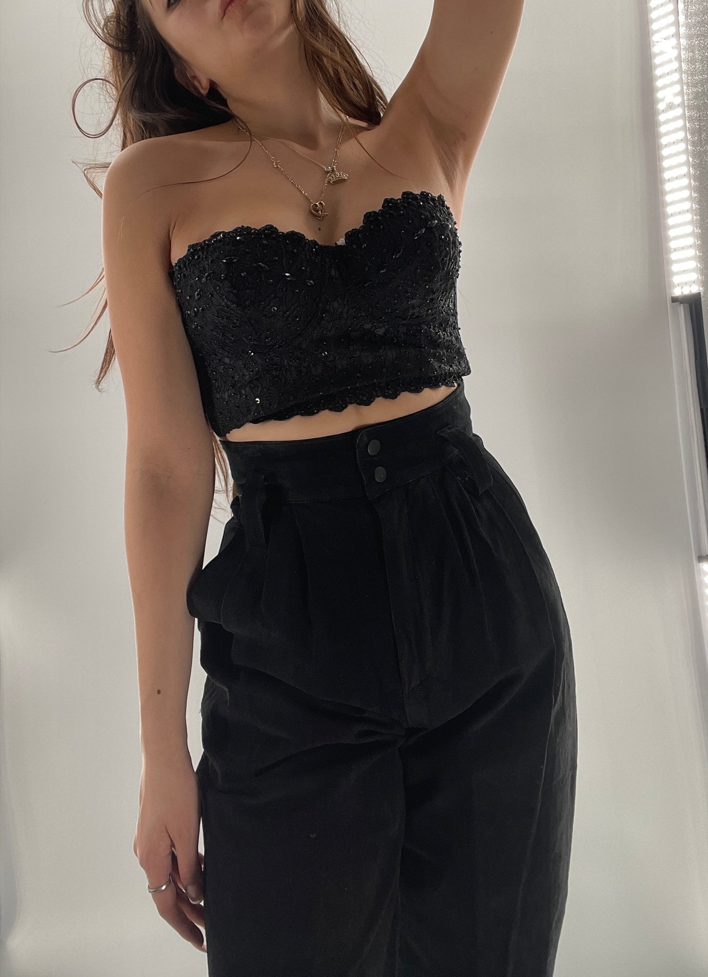 Windsor Black Lace Beaded Cropped Corset (XS)