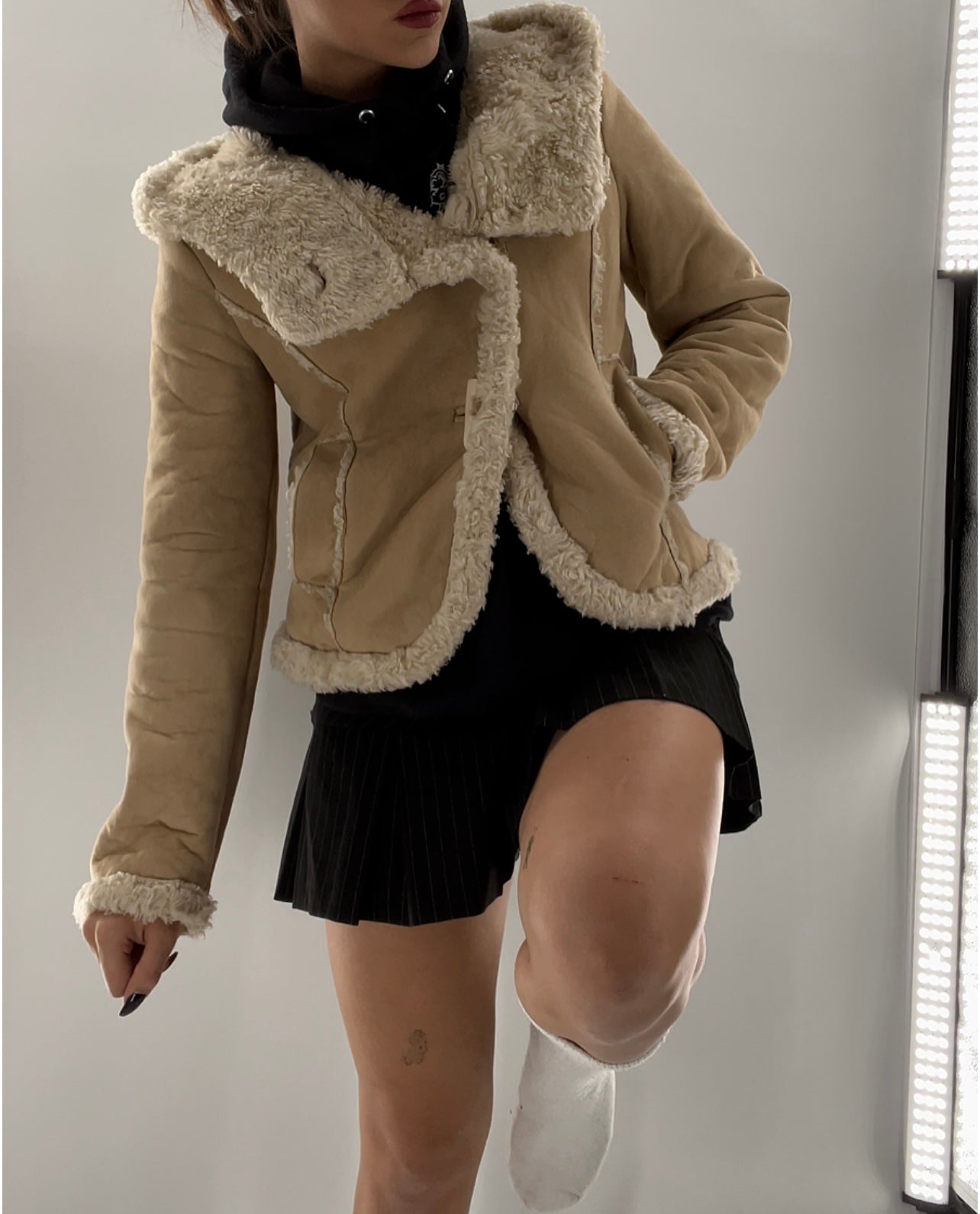 Faux Suede Faux Fur Trim Jacket