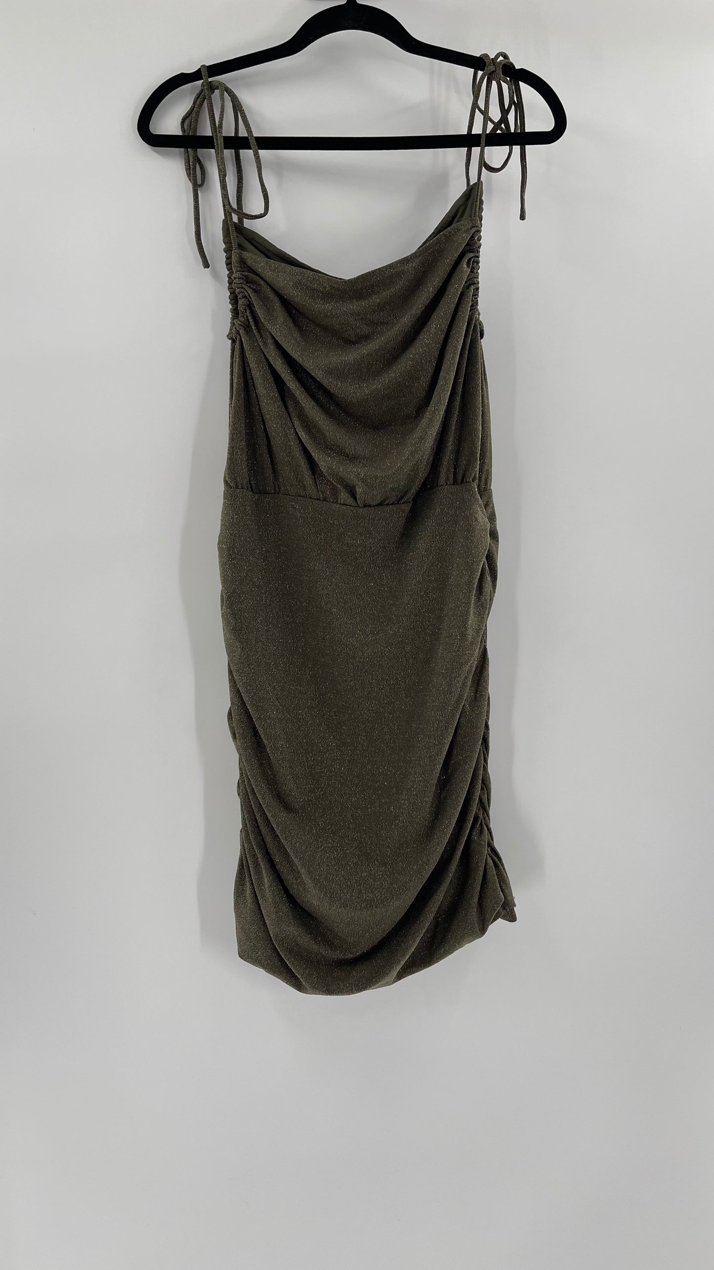 Free People Army Green Glitter Ruche Dress (XL)