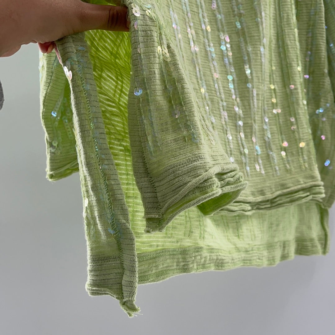 Free People Lime Green with Iridescent Sequin High Low Sweater (Size Small)