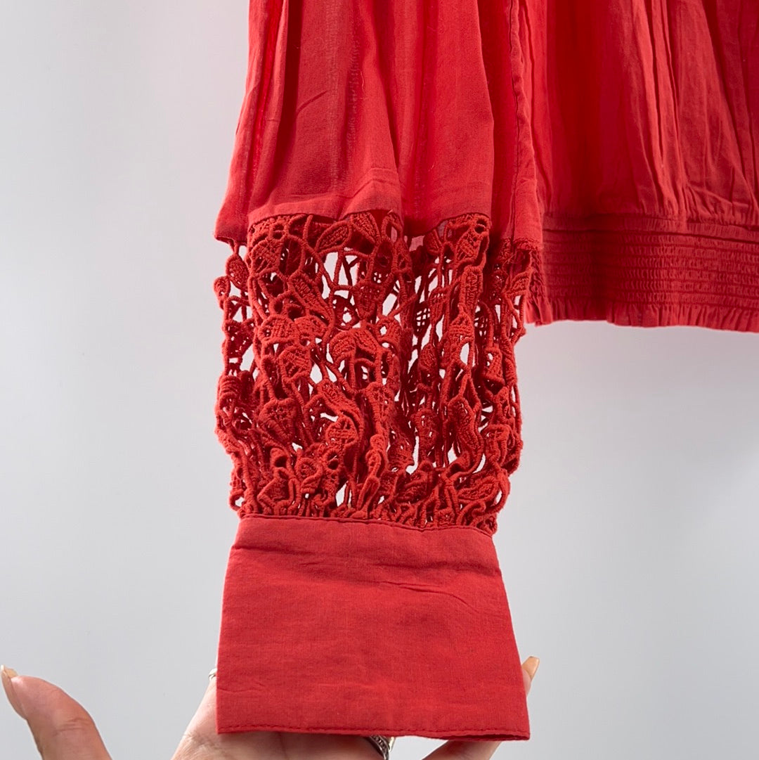 Free People red lace and cotton blouse (XS)