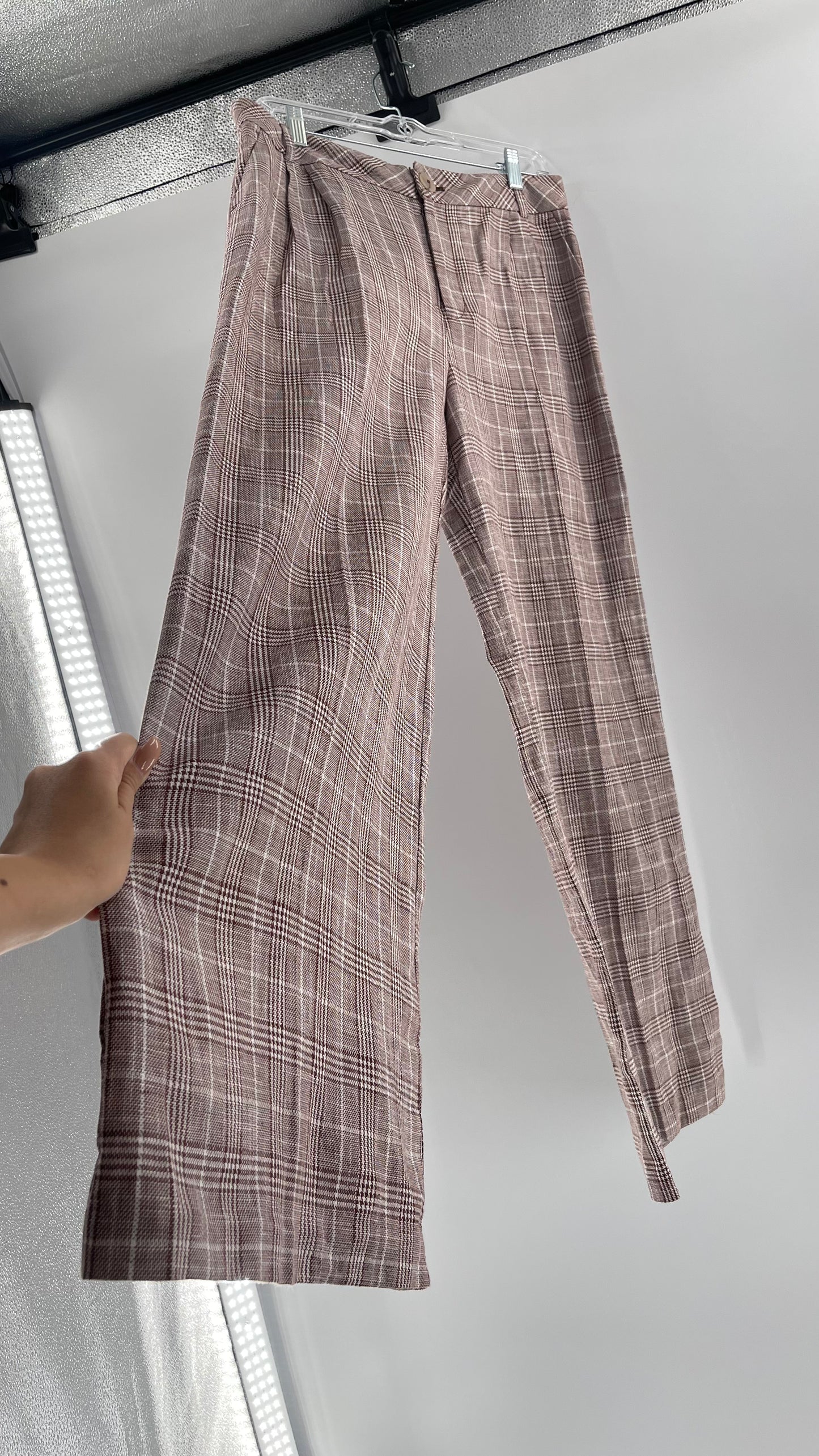 Anthropologie Maeve Brown Plaid Cotton/Linen Trouser (14)