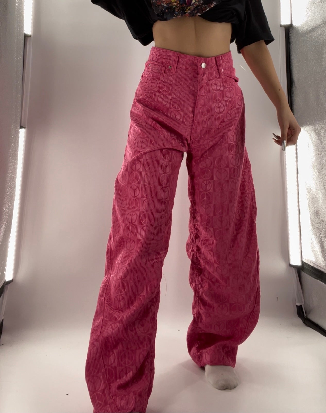 BDG Hot Pink Checkered Peace Sign Wide Legs (27)