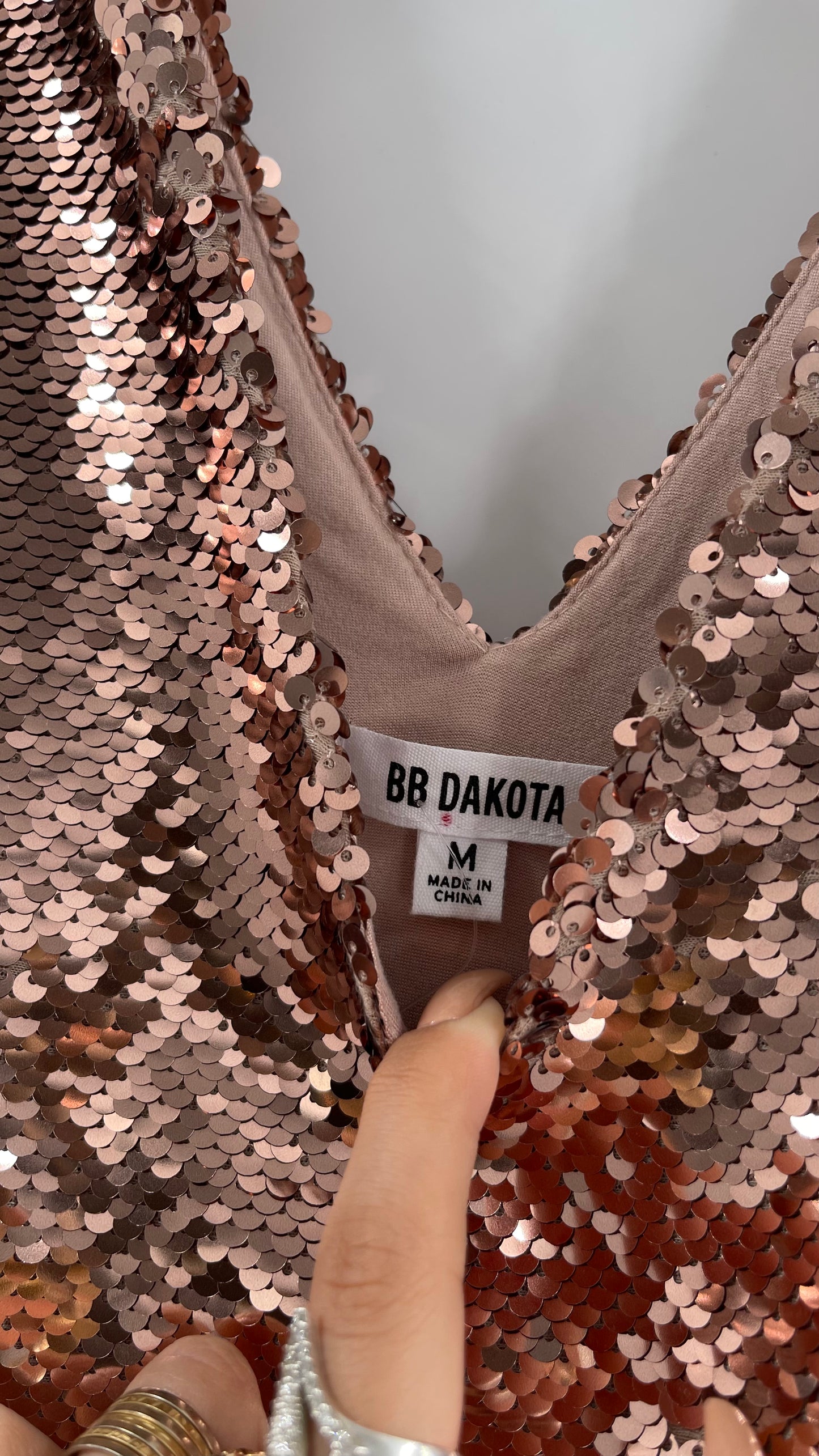 Free People X BB Dakota A Pretty Penny Rose Gold/Copper Sequin Dress (Medium)