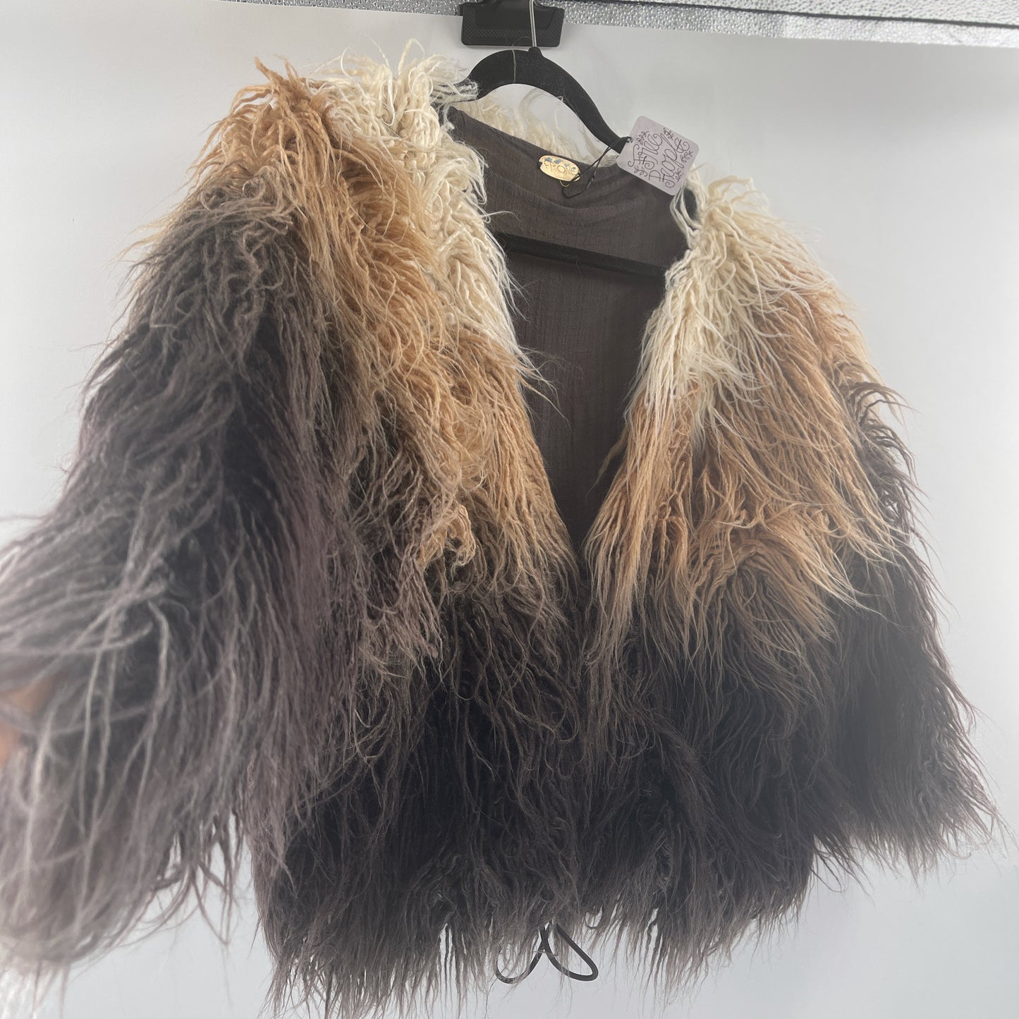 Free People One Terra Faux Fur Shaggy Ombre Coat Brow (Size M)