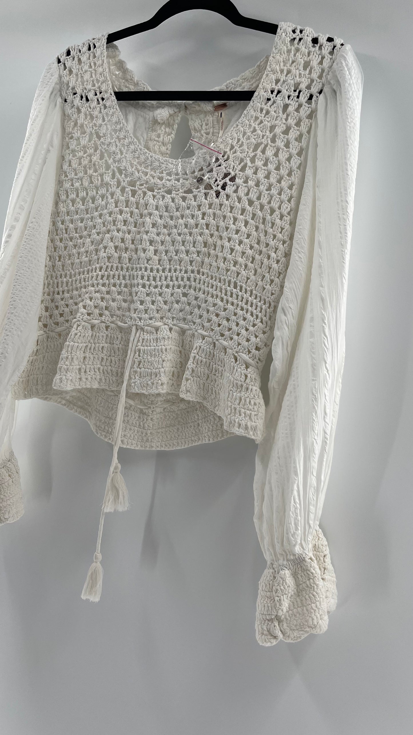 Free People White Crochet “Megan” Top (Large)
