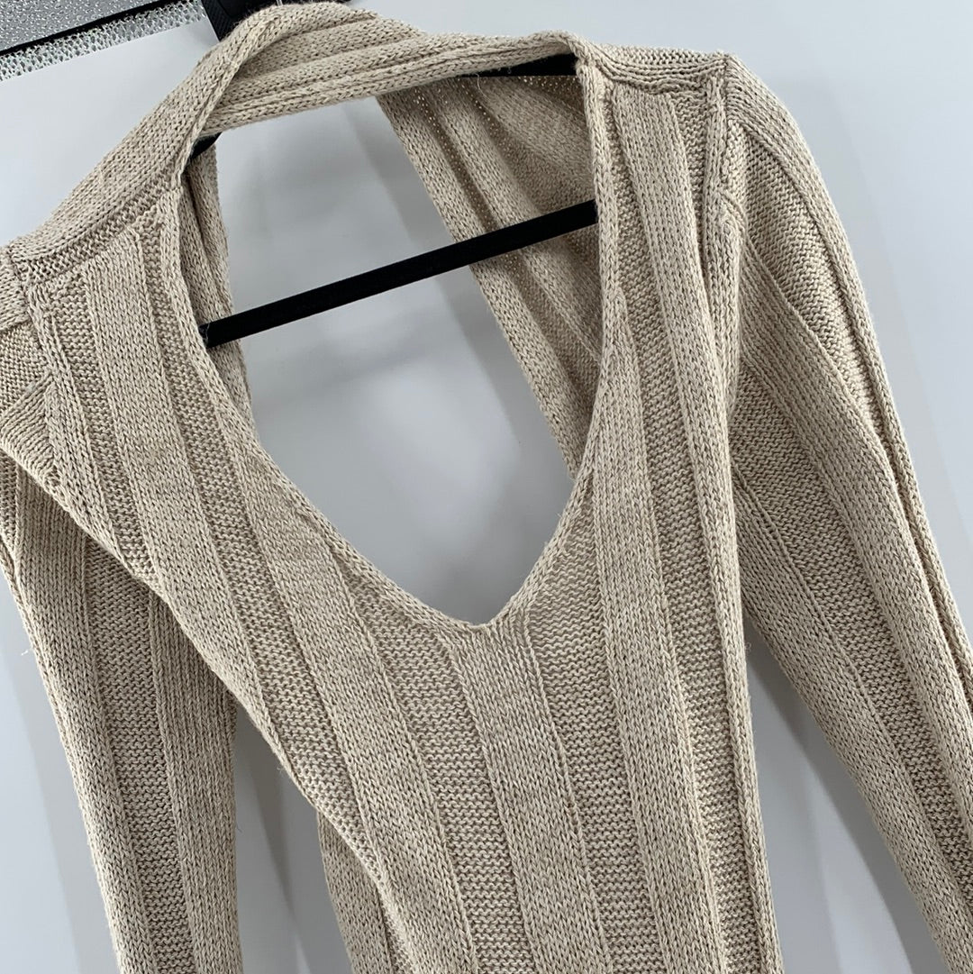 Free People Beach - Beige Knit Ribbed Maxi Dress (Size Medium)