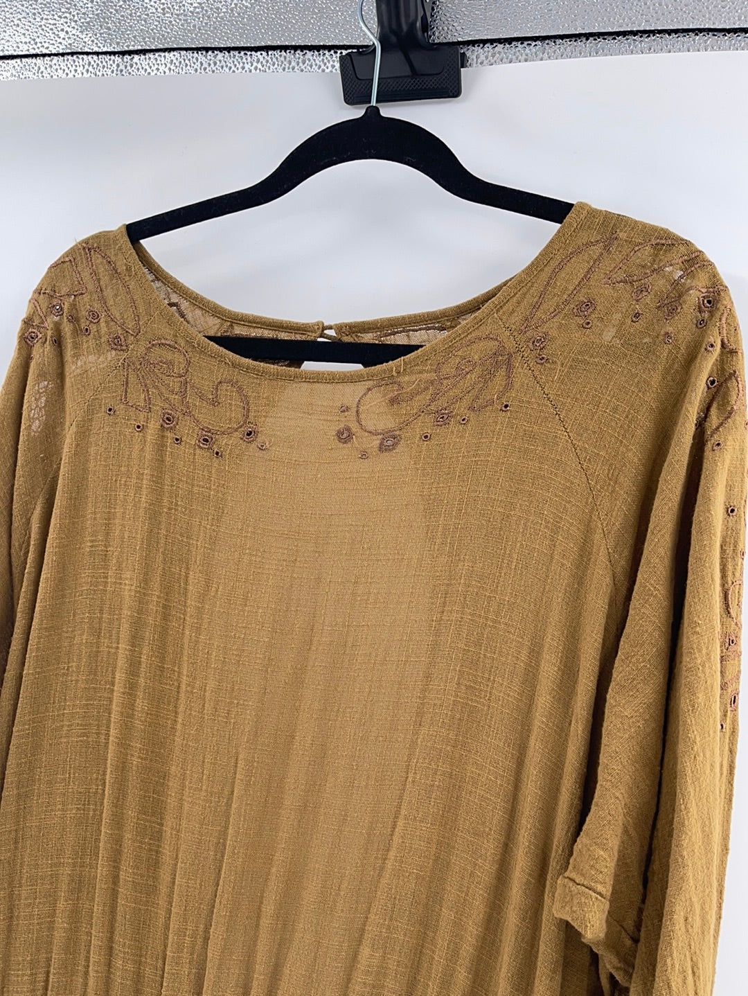 Free People - One Teaspoon - Tobacco Long Sleeve Embroidered Laser Cut Details Adjustable Drawstring Waist Line With Side Pockets Backless Jumpsuit (Size Small) - WITH TAG -