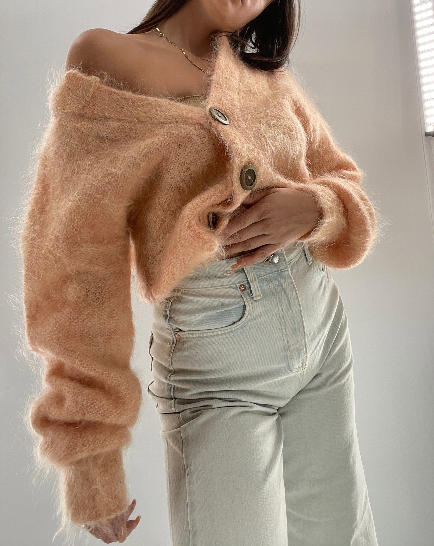 Free People Salmon Mohair Cropped Cardigan (Small)