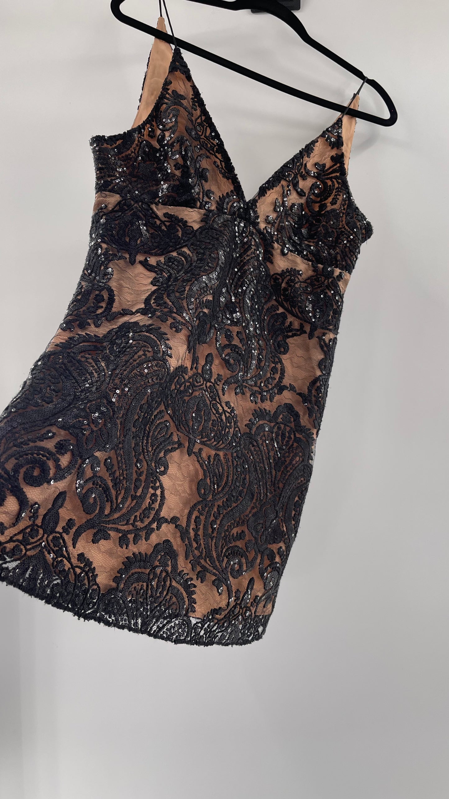 Free People Night Shimmers Nude Dress with Black Sequin Lace (8)