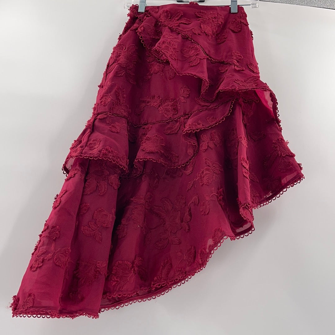 Keepsake Wine Red Mid Length Ruffled Skirt (Size XXS)