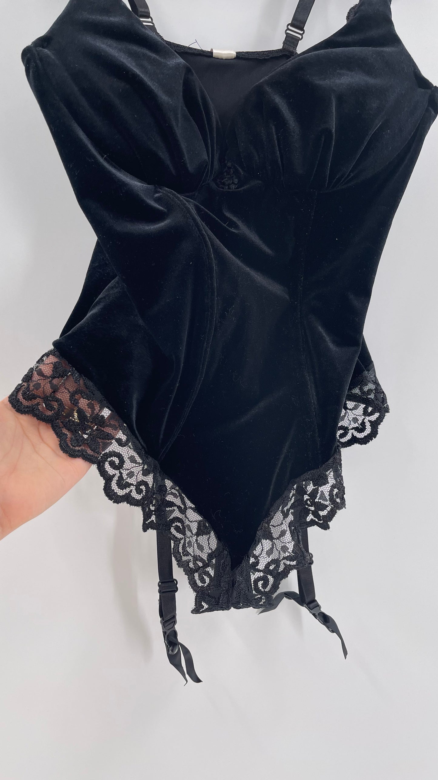 Deadstock Vintage Victoria’s Secret Black Velvet Corseted Body (Large)