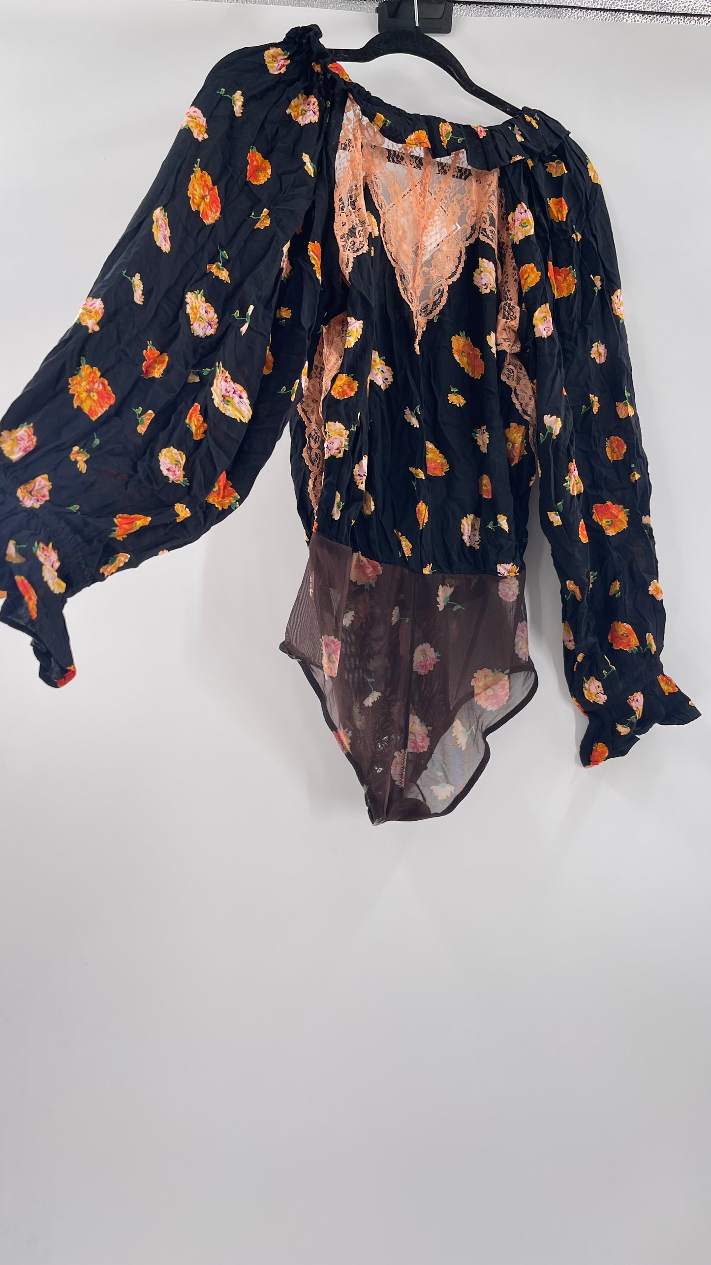 Intimately Free People Orange Floral Bodysuit (Small)