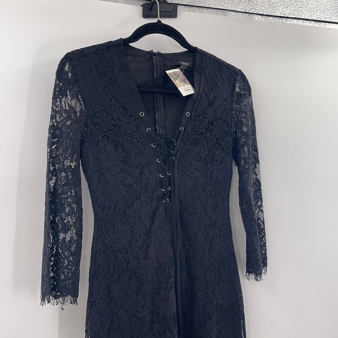 Black Lace, Tie Up Mini Dress (Small)