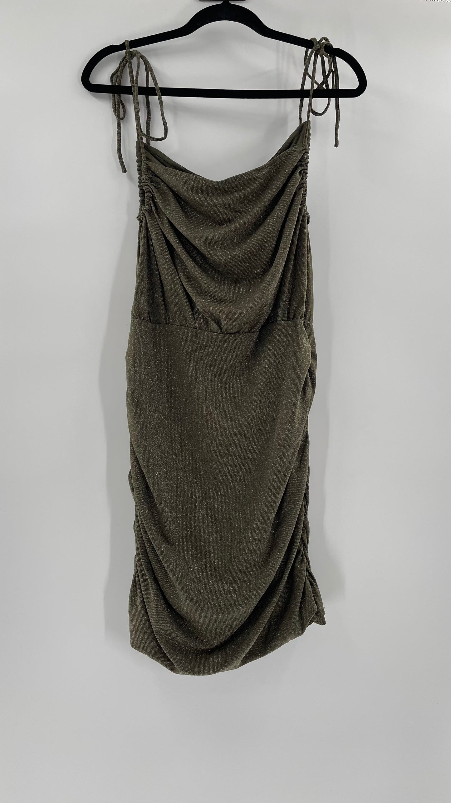 Free People Army Green Glitter Ruche Dress (XL)