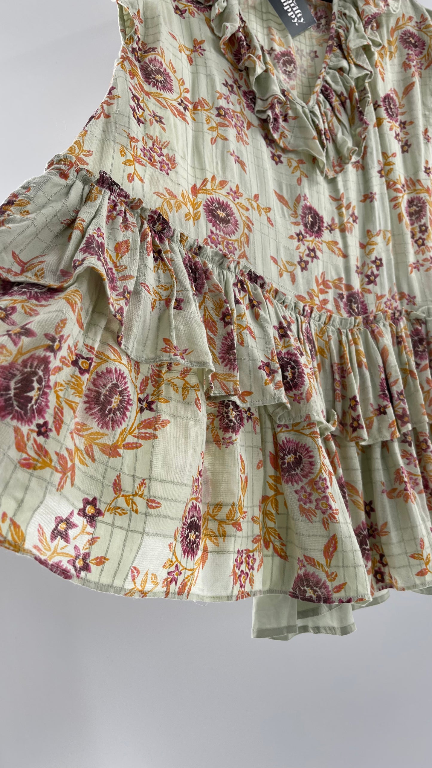 Free People Luna Mint Toned Tiered Floral Mini (XS)