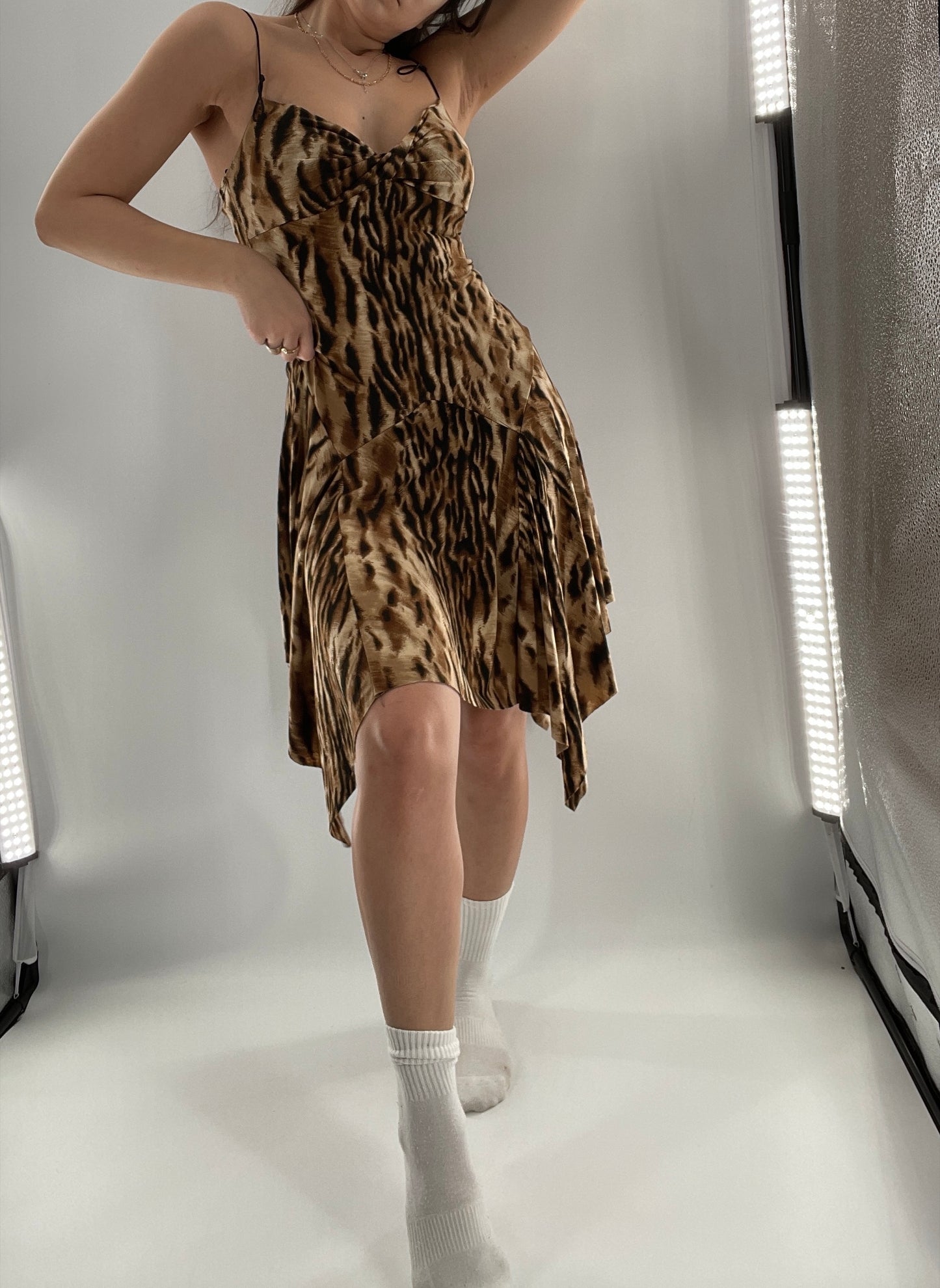 Vintage B. Darlin Cheetah Midi with Hankerchief Hem (5/8)