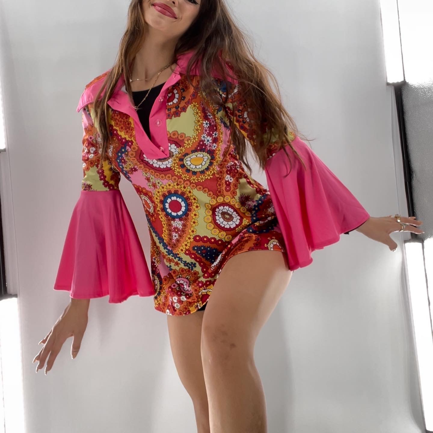 1960s Hippie Floral Long Shirt