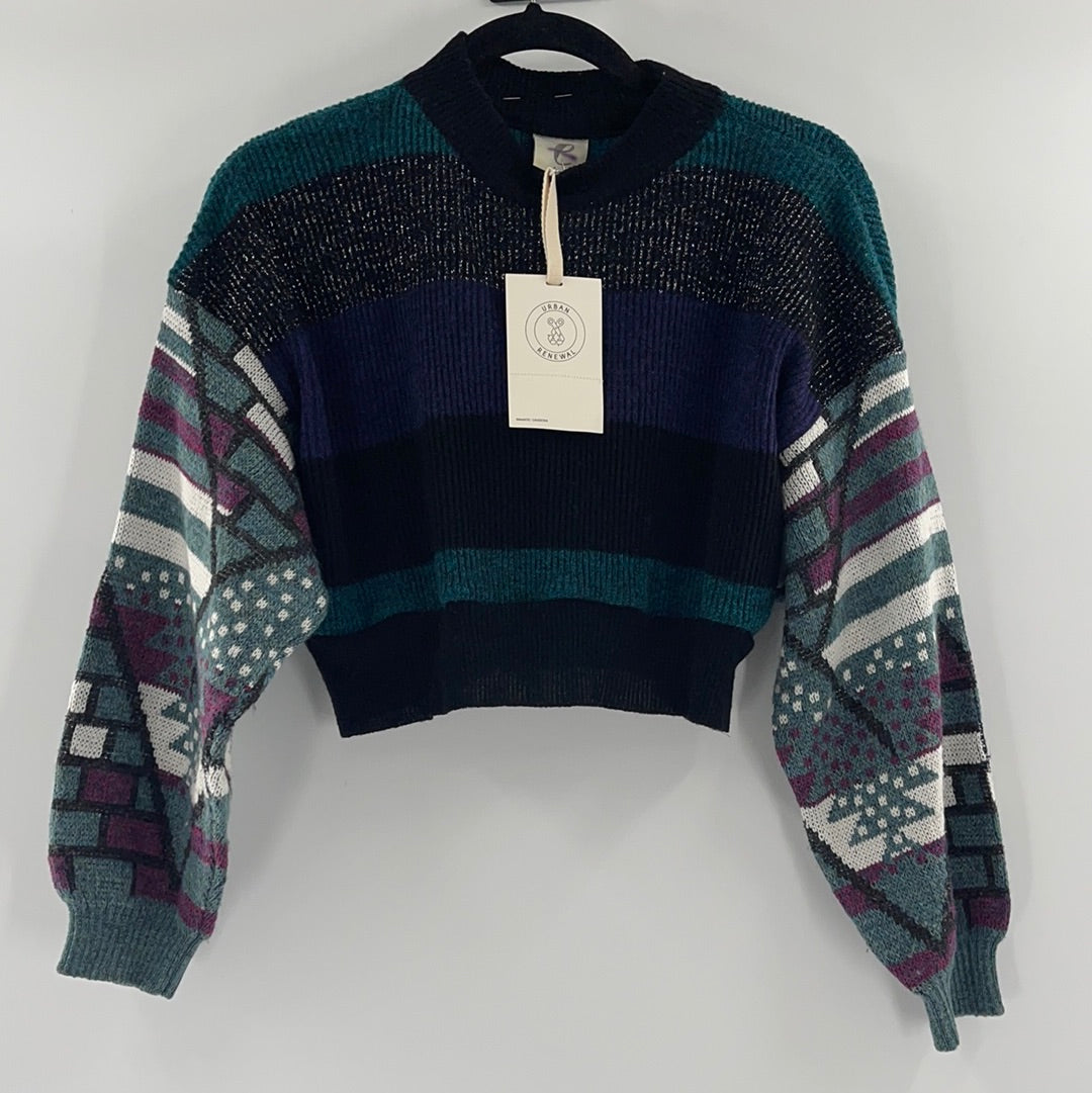 Urban Outfitters - Renewal Outfitters - Patterned Sleeves and Striped Torso Cropped Sweater ( Size Medium) ** WITH TAGS**