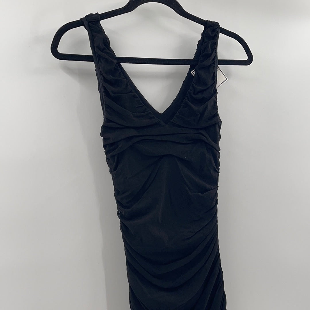 Express - Black Ruched Mesh Mini Dress (XS)