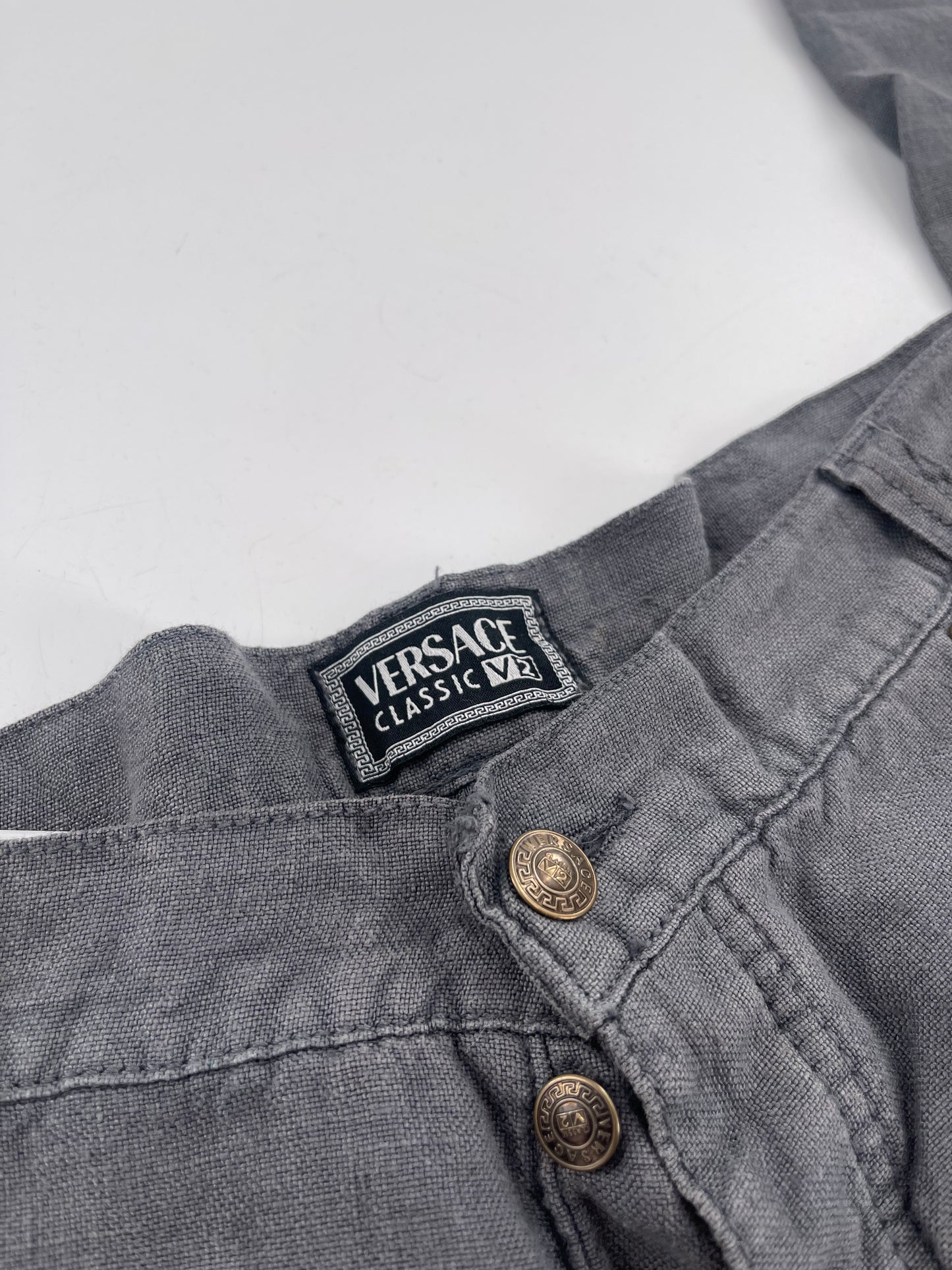 Versace 100% Linen Grey Straight Legs (Sz 40)