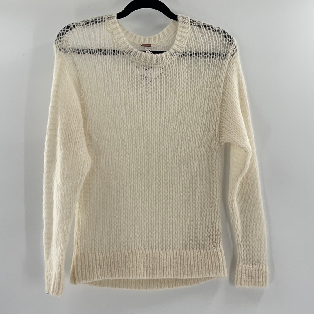 Free People Sheer Knit Off White Sweater (Size XS)