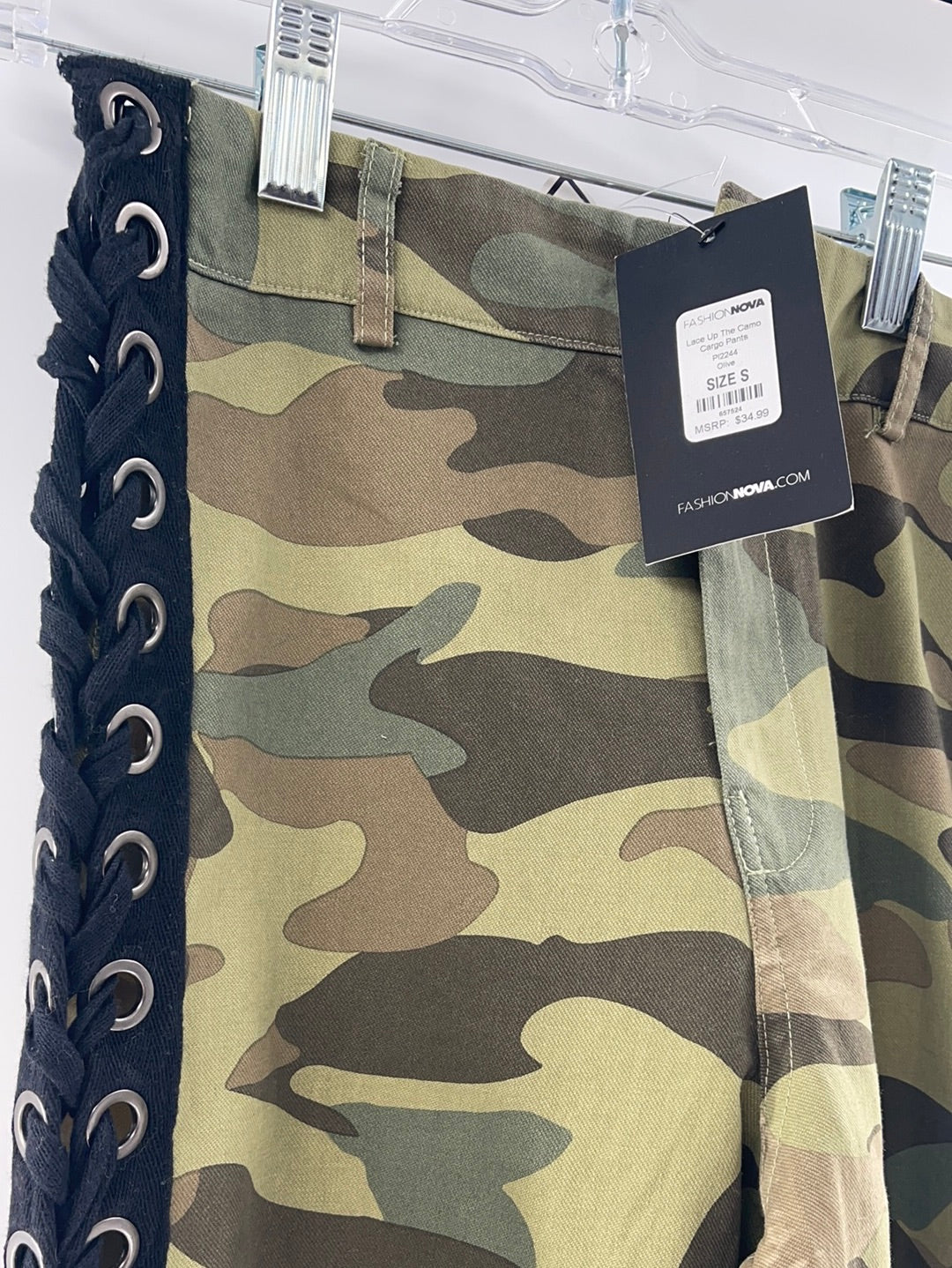 Fashion Nova Lace Up the Camo Cargo Pants Olive