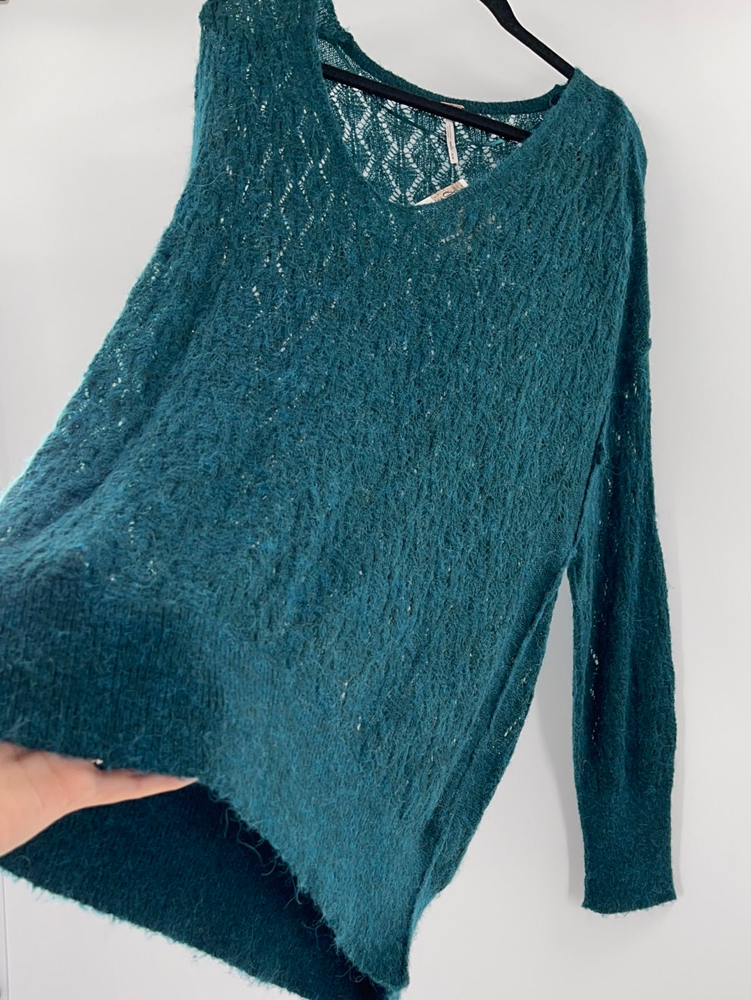 Free People Sheer Green Oversized Sweater (Size Medium)