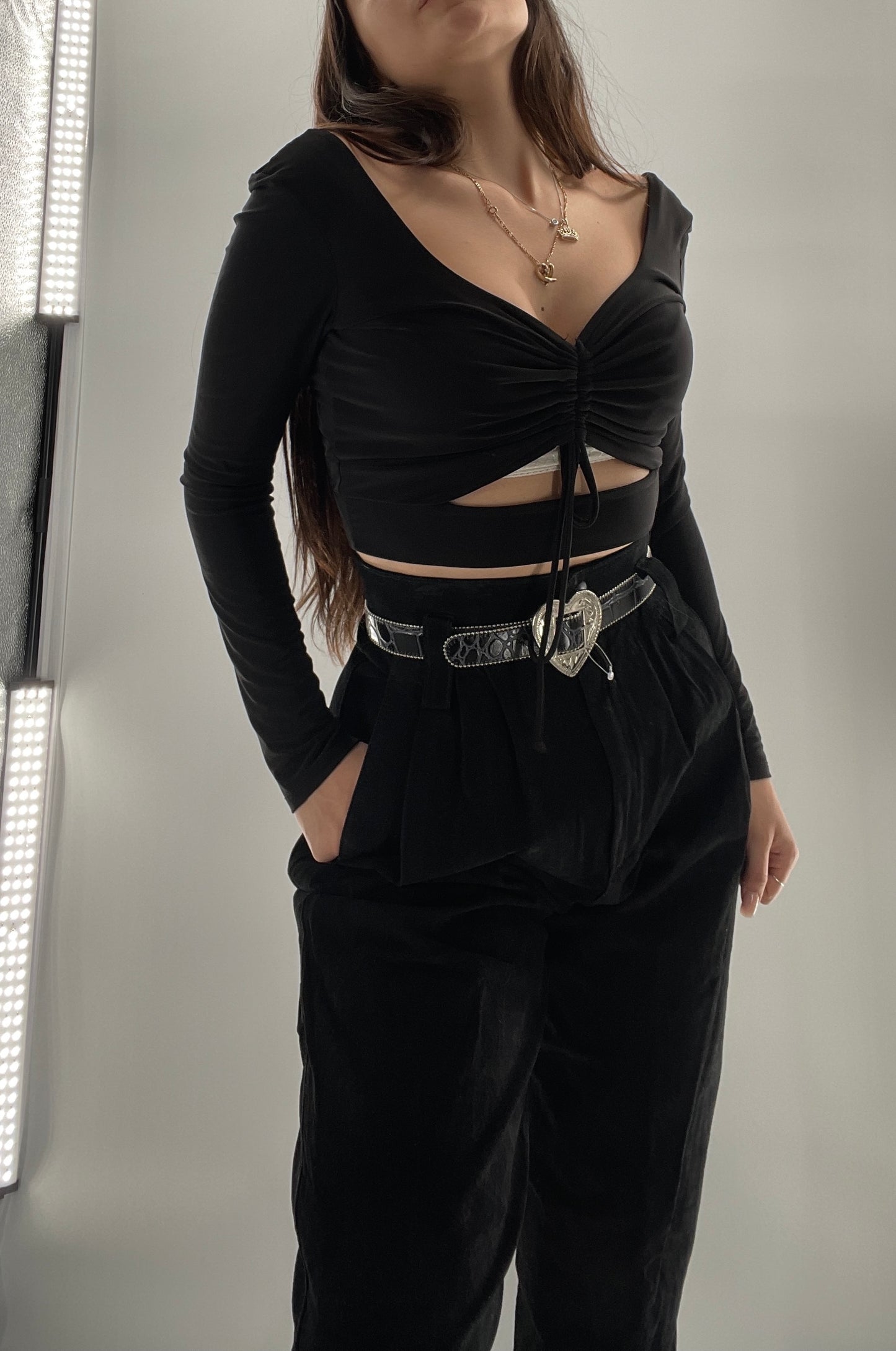 Black Long Sleeve with Ruched Bust and Keyhole (Medium)