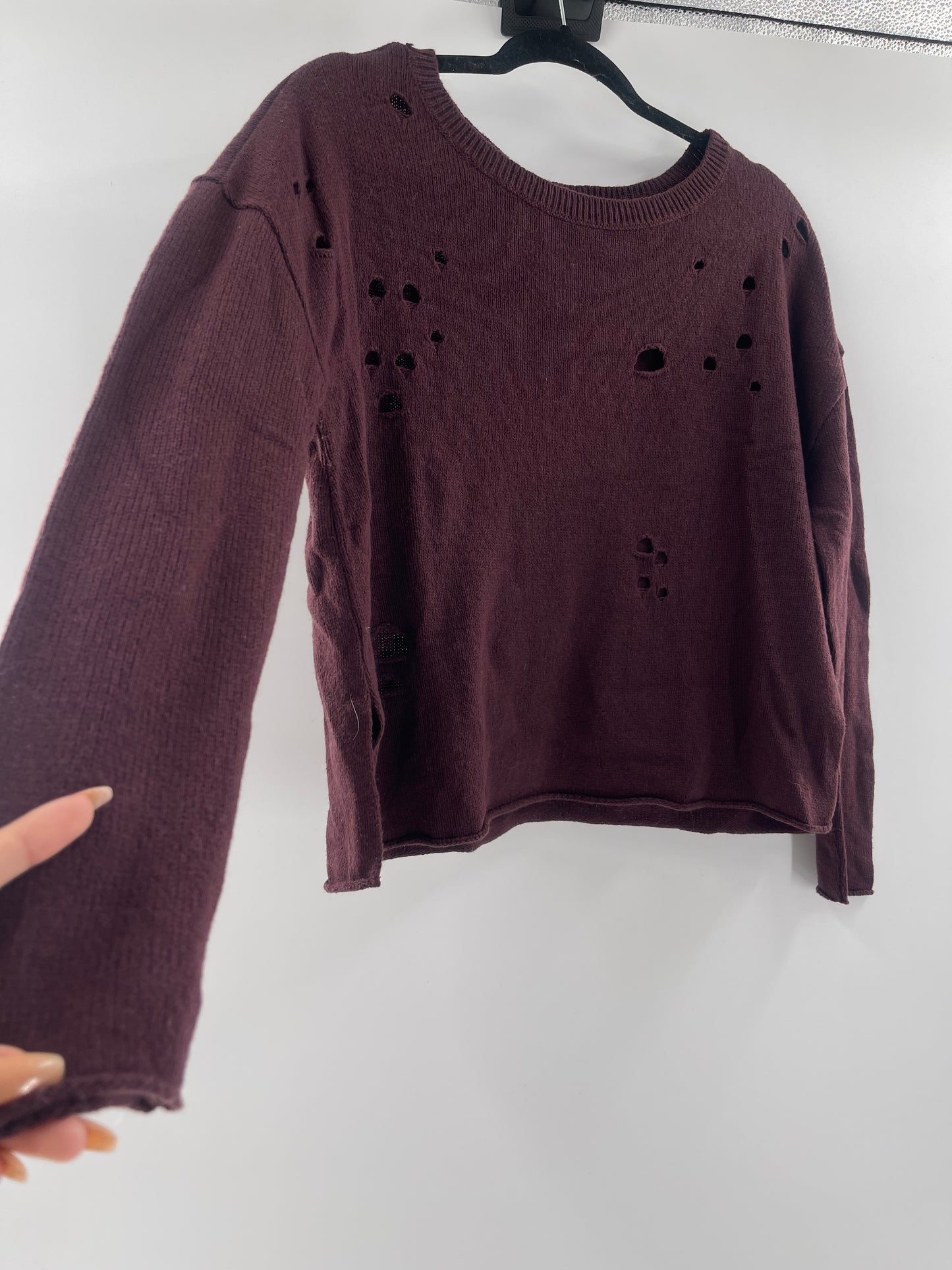 Urban Outfitters Distressed Burgundy Sweater (Small)