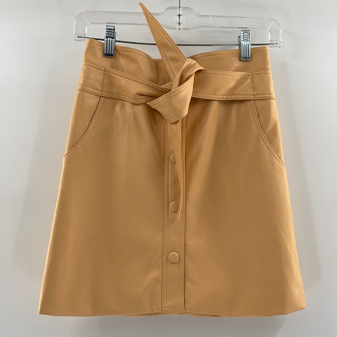 Urban Outfitters Vegan Leather Butter Yellow Elastic Waist With Belt and Front Buttons (Size S)