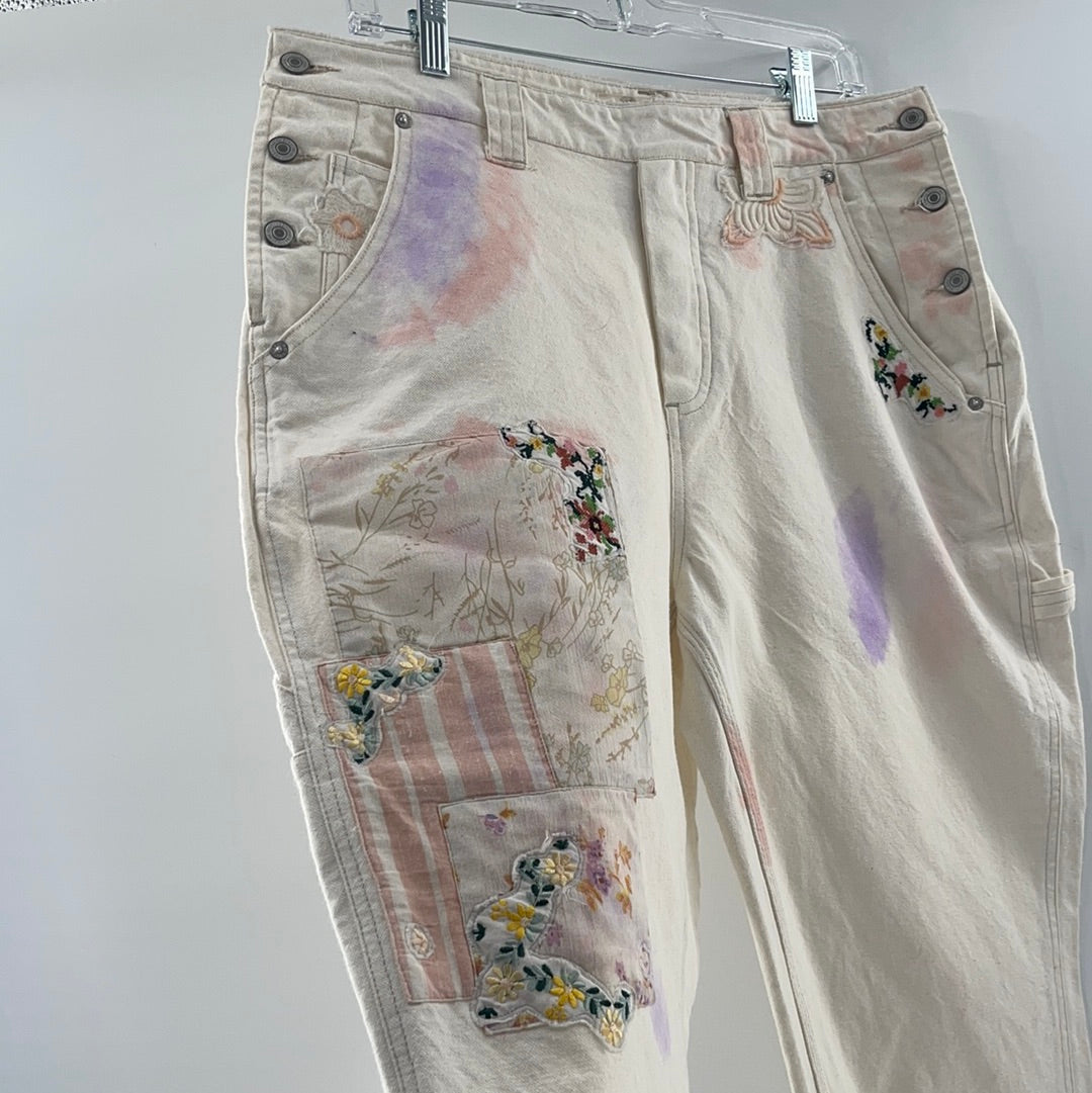 Free People Embroidered Pastel + Patchwork + Patches Jeans (Size 31)