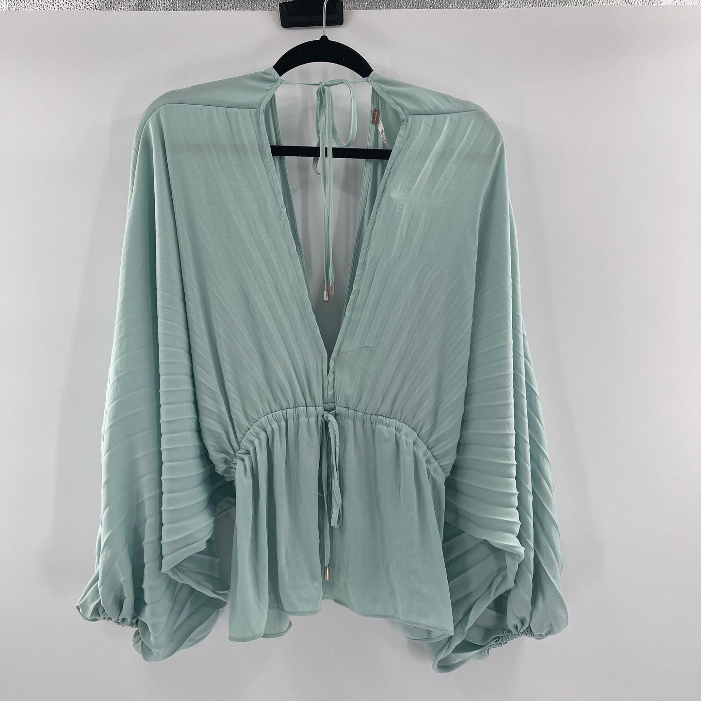 Free People Teal Pleated Blouse (XL)