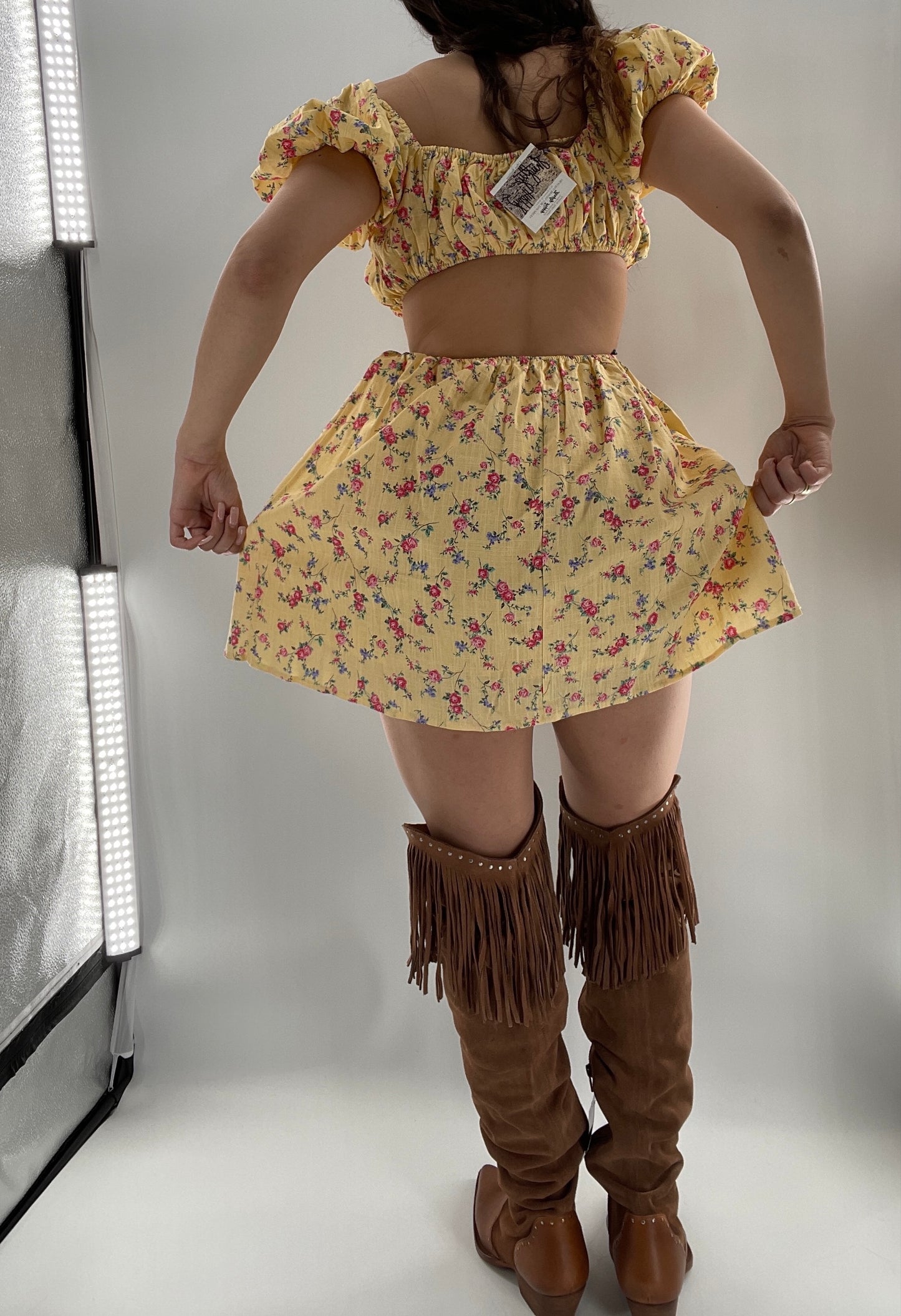 Yellow Cut Out Floral Dress (Small)