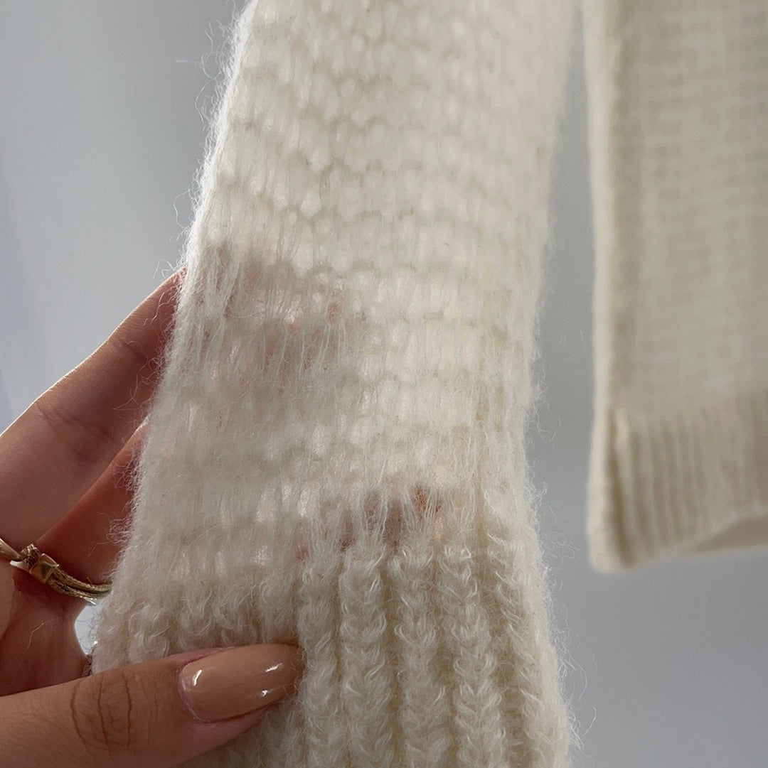 Free People Sheer Knit Off White Sweater (Size Small)