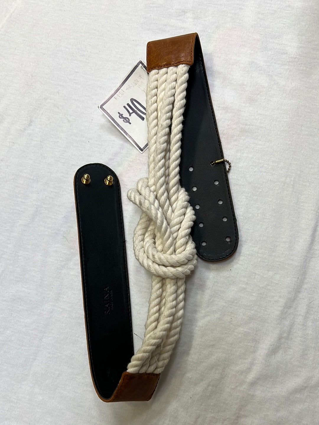 Raina Brown Leather and Rope Belt