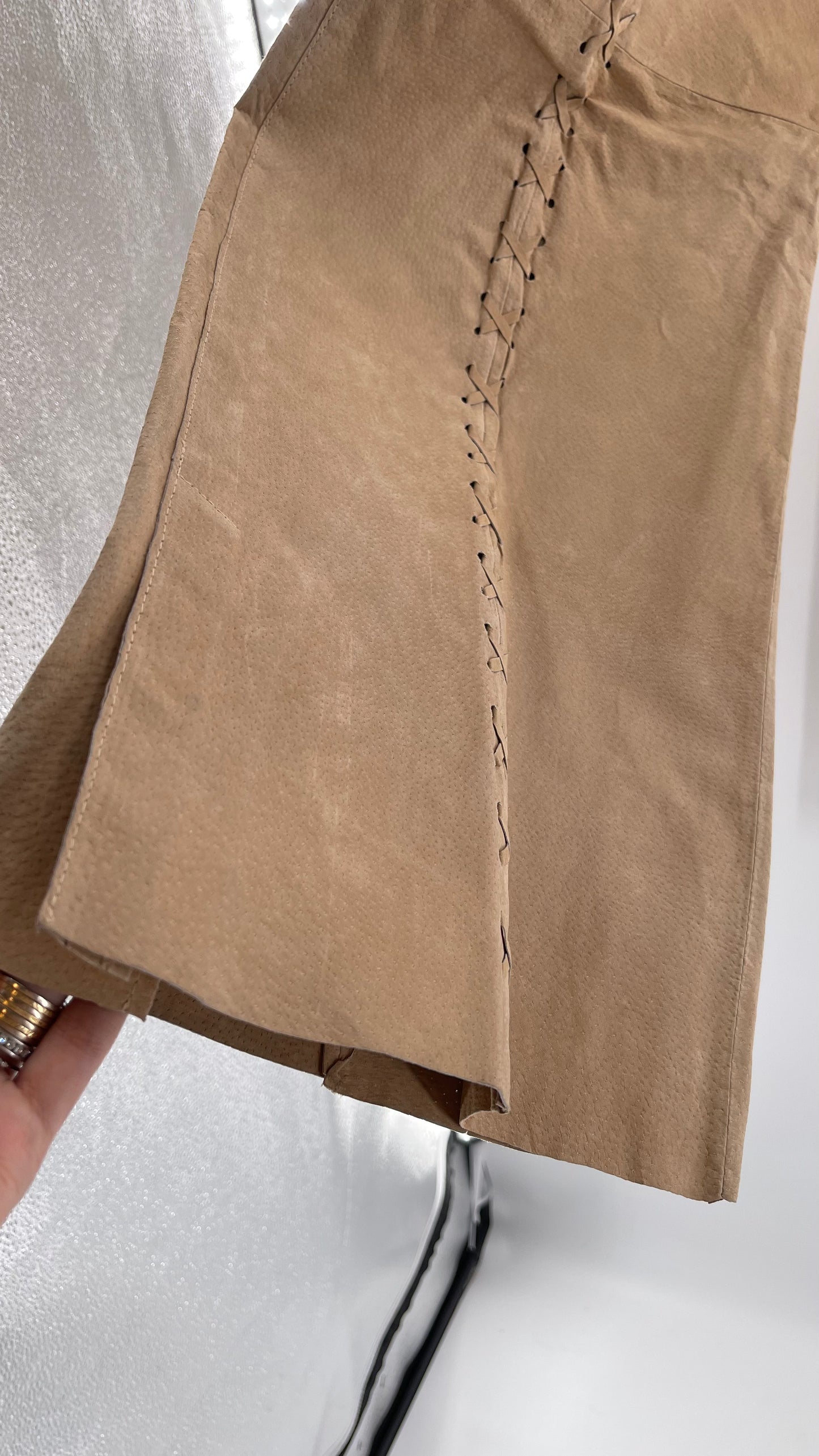 Vintage HYPOACTIVE Tan Leather Lace Up Plus Size Flare Pants (22W)