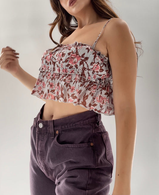 Free People Slate Blue Ruffle Tank (S)