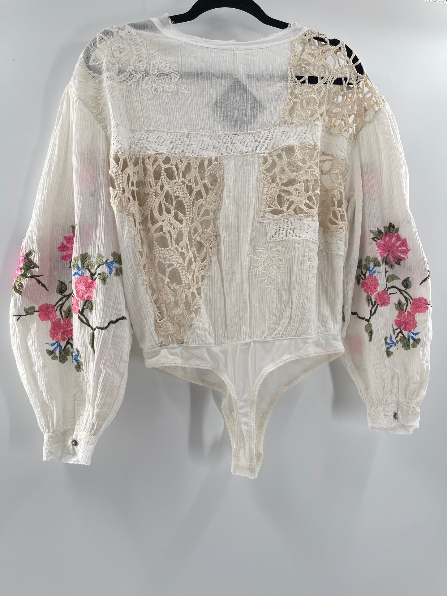 Free People Making Harmony Lace Cotton Embroidered Blouse (XS)