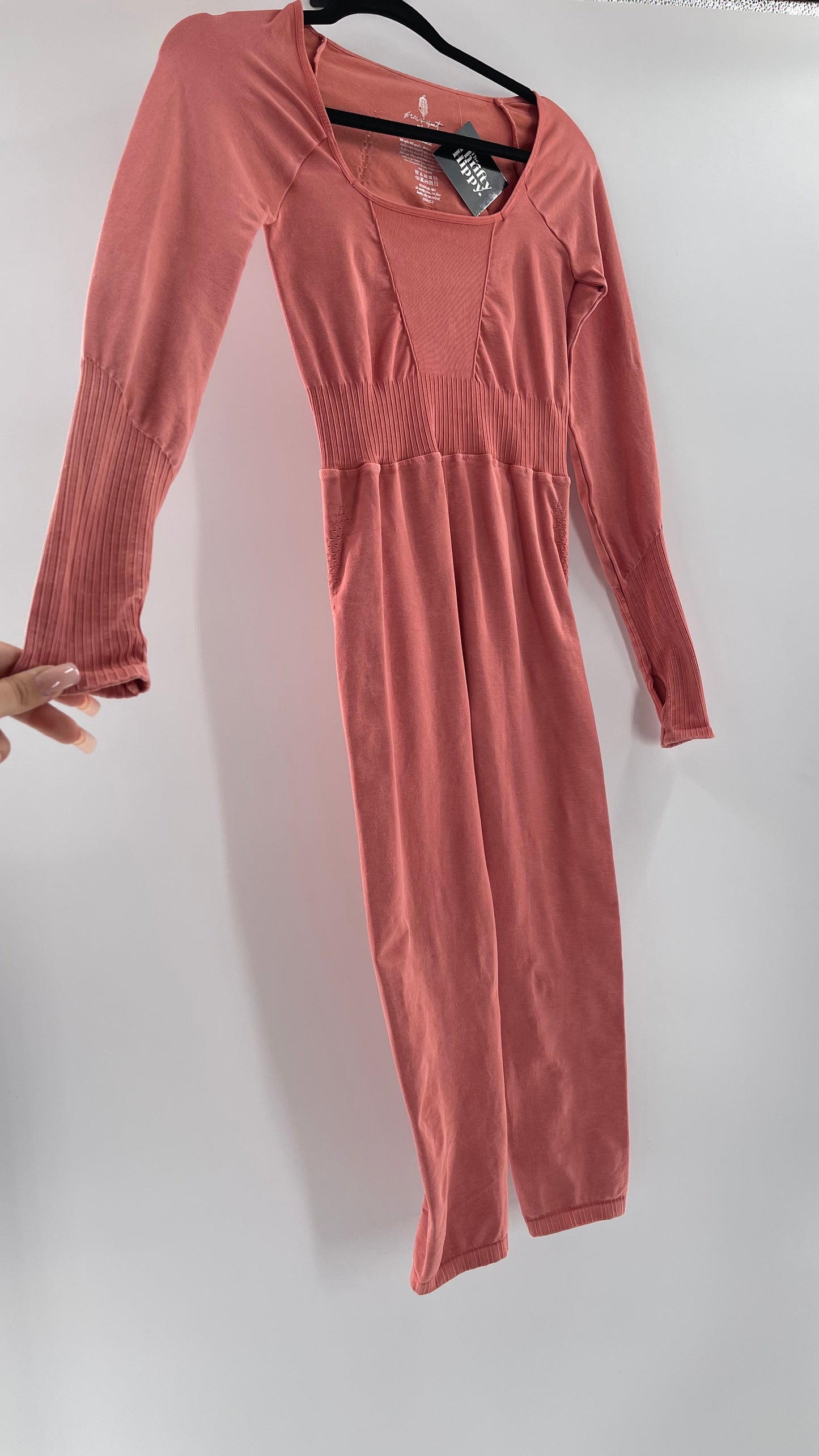Free People Movement Pink Elastic Good Karma Jumpsuit (M/L)