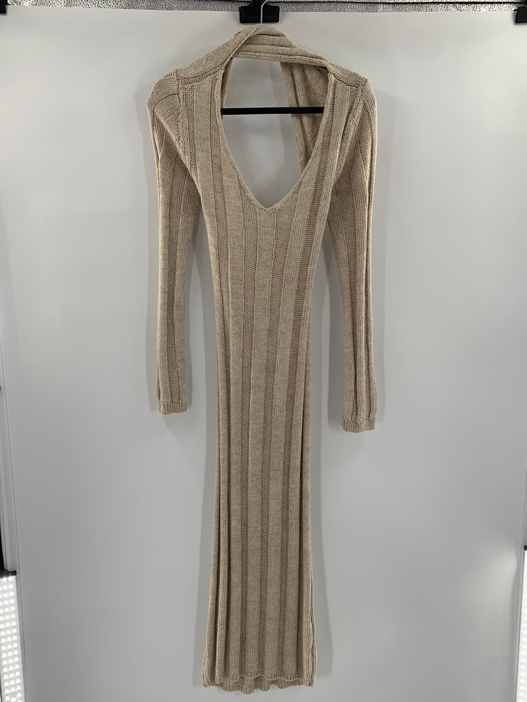 Free People Beach - Beige Knit Ribbed Maxi Dress (Size Medium)