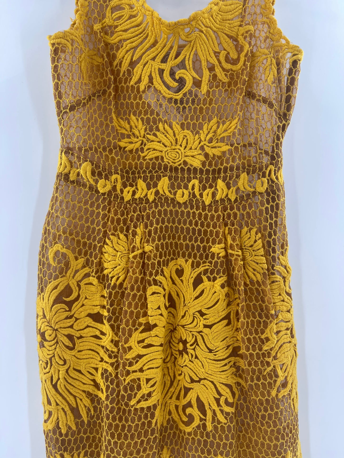 Golden Yellow Embroidered Overlay Dress (Sz4)