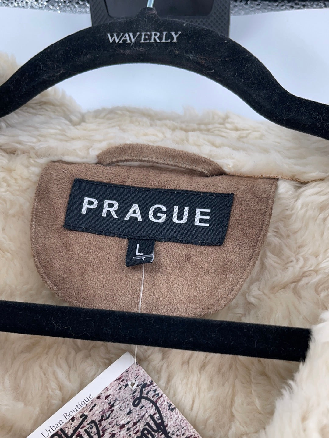 Prague Faux Brown Suede Shearling Lining Lace Up Detail on Sleeves and Front of Coat (Size Large)