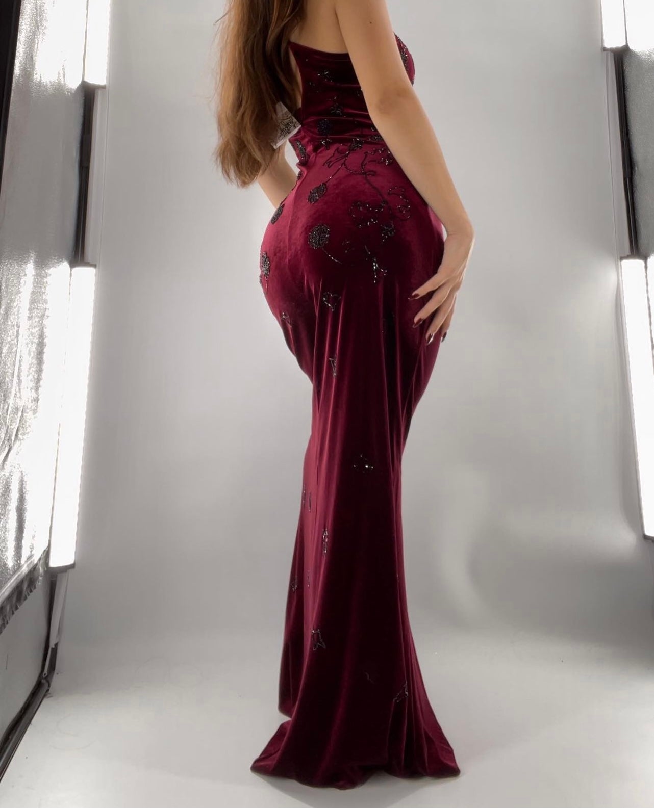 Red Velvet Vampirella Gown with Black Beading (8)