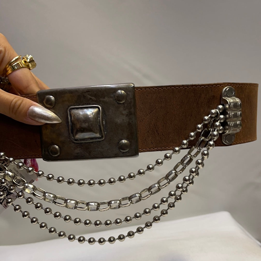 Streets Ahead thick leather belt with draping chains